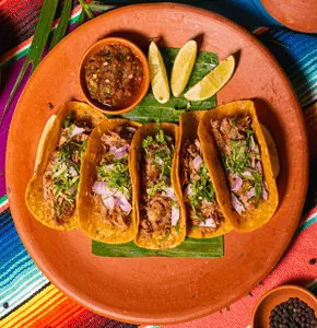 Tacos de Carnitas — slow-cooked pork with Mexican spices